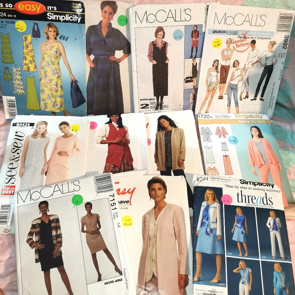🪡Lot 11 Sewing Patterns Misses/Women 90s 2000s Fashion, Petite-able, size 8-16